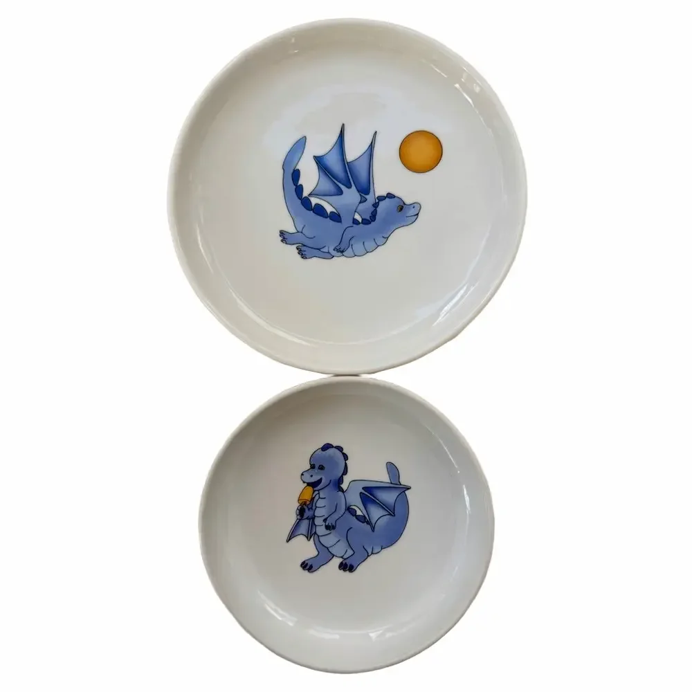 IKEA Smaskig Vintage 1999 Flying Dragon Plate & Bowl Set Porcelain 16558 Footed